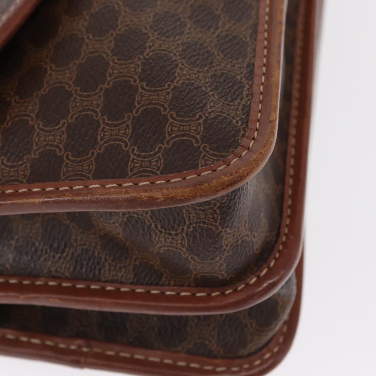 CELINE Macadam Canvas Shoulder Bag PVC Leather Brown Gold Auth ka570