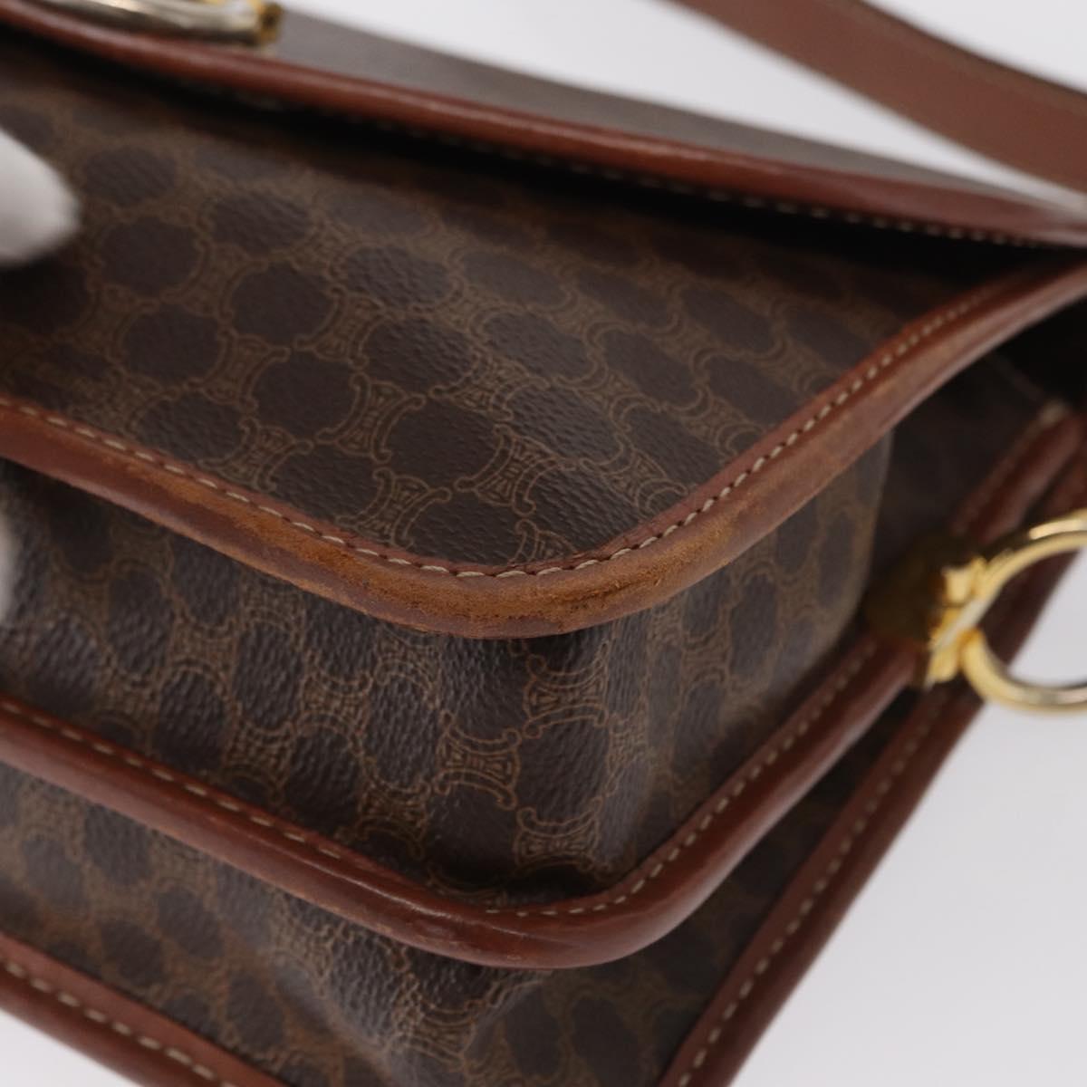 CELINE Macadam Canvas Shoulder Bag PVC Leather Brown Gold Auth ka570