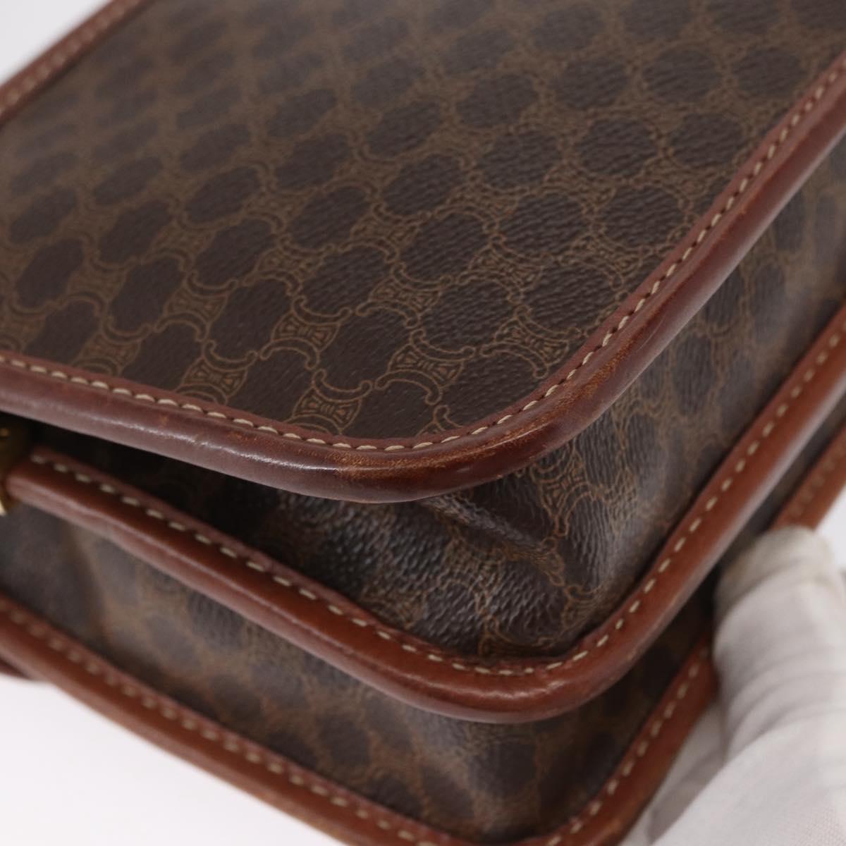 CELINE Macadam Canvas Shoulder Bag PVC Leather Brown Gold Auth ka570