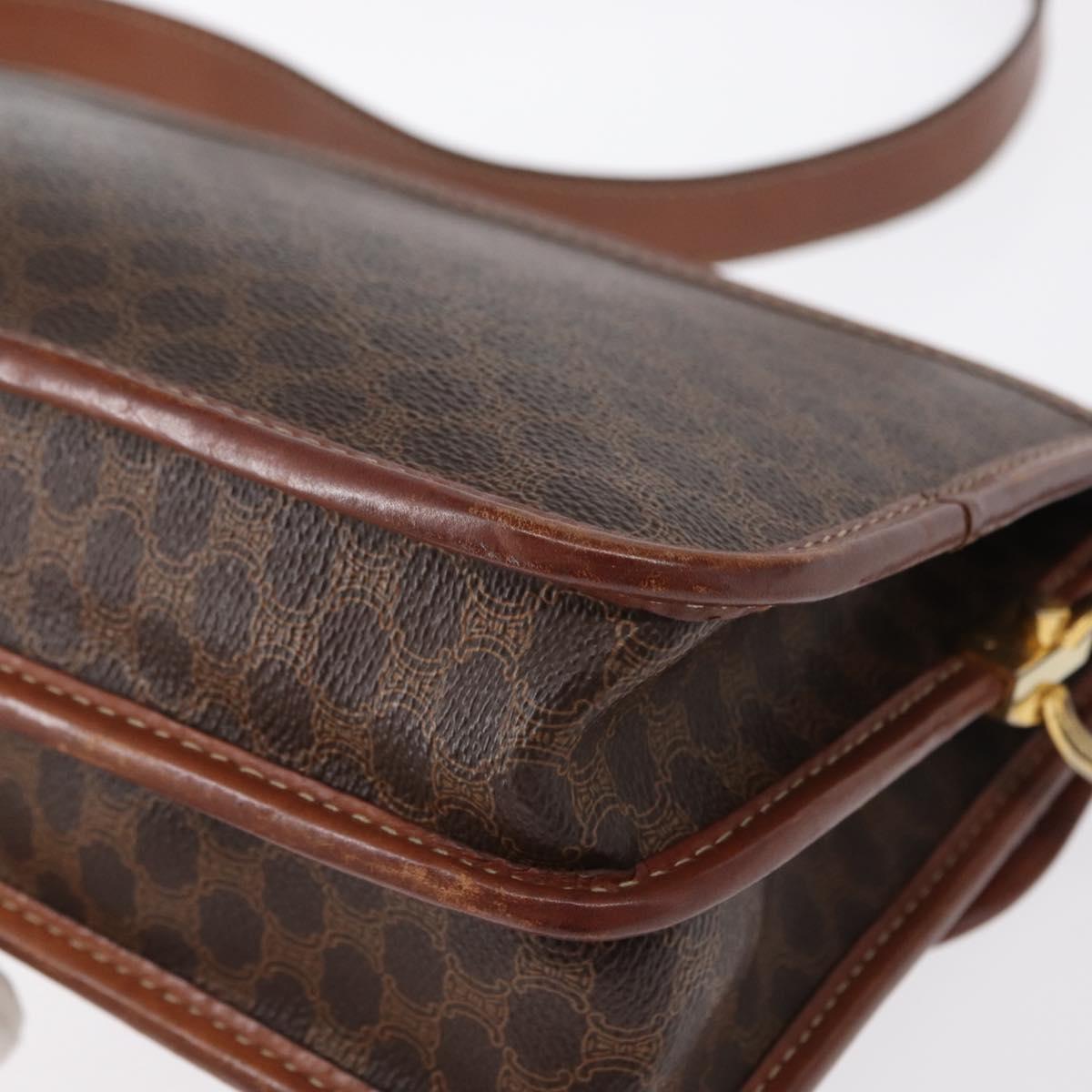 CELINE Macadam Canvas Shoulder Bag PVC Leather Brown Gold Auth ka570