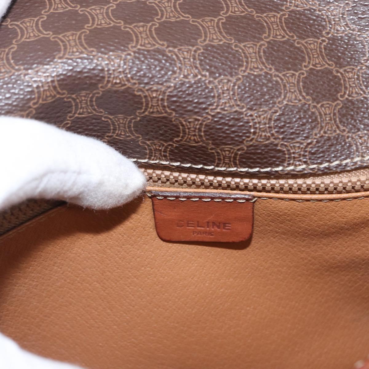 CELINE Macadam Canvas Shoulder Bag PVC Leather Brown Gold Auth ka570