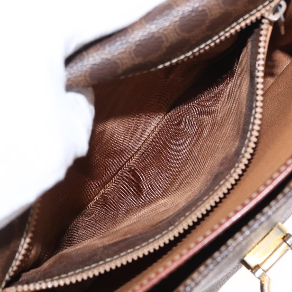 CELINE Macadam Canvas Shoulder Bag PVC Leather Brown Gold Auth ka570