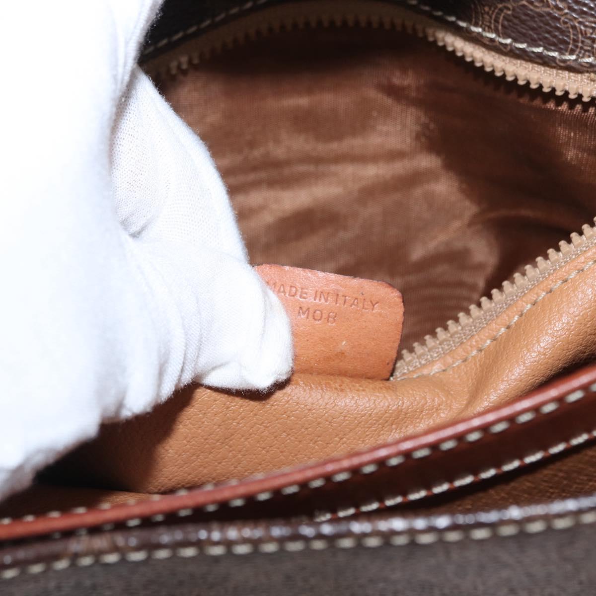 CELINE Macadam Canvas Shoulder Bag PVC Leather Brown Gold Auth ka570