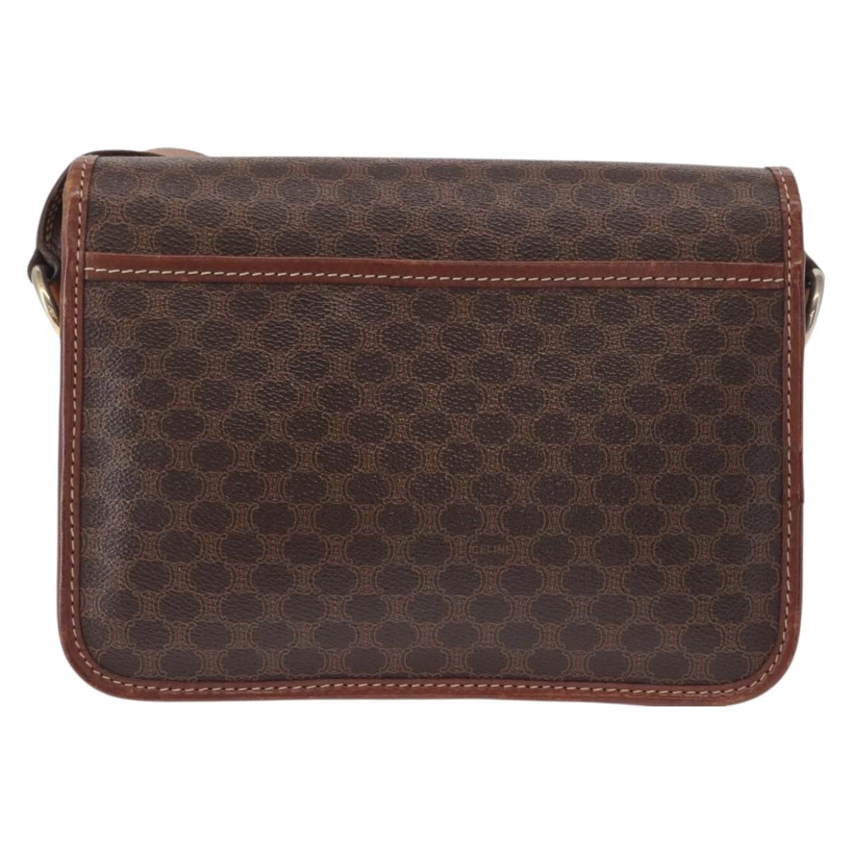 CELINE Macadam Canvas Shoulder Bag PVC Leather Brown Gold Auth ka570