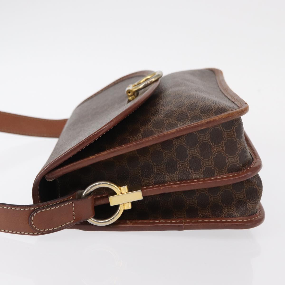 CELINE Macadam Canvas Shoulder Bag PVC Leather Brown Gold Auth ka570