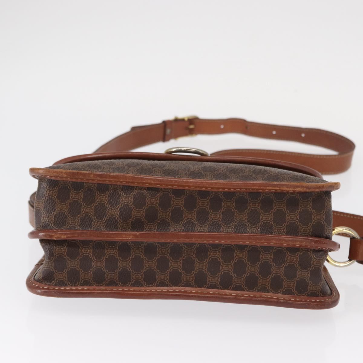 CELINE Macadam Canvas Shoulder Bag PVC Leather Brown Gold Auth ka570