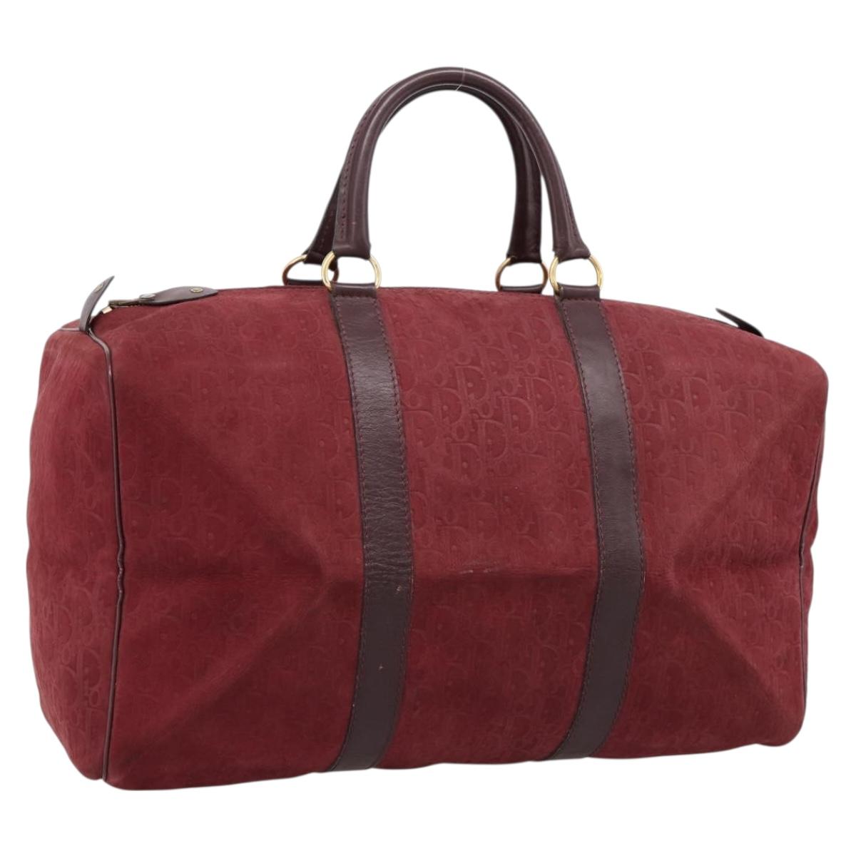 Christian Dior Trotter Canvas Boston Bag Suede Red Gold Auth ka5703