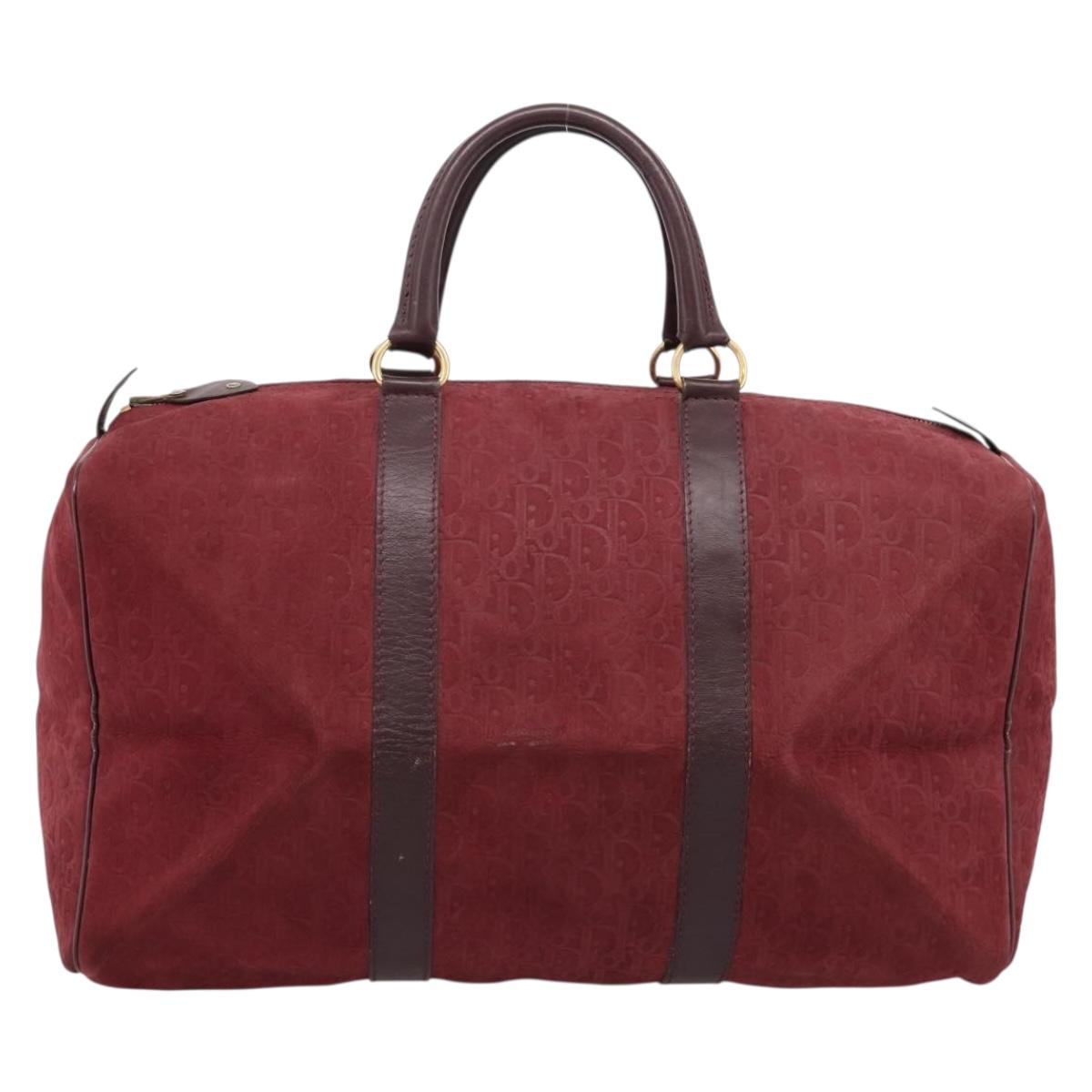 Christian Dior Trotter Canvas Boston Bag Suede Red Gold Auth ka5703