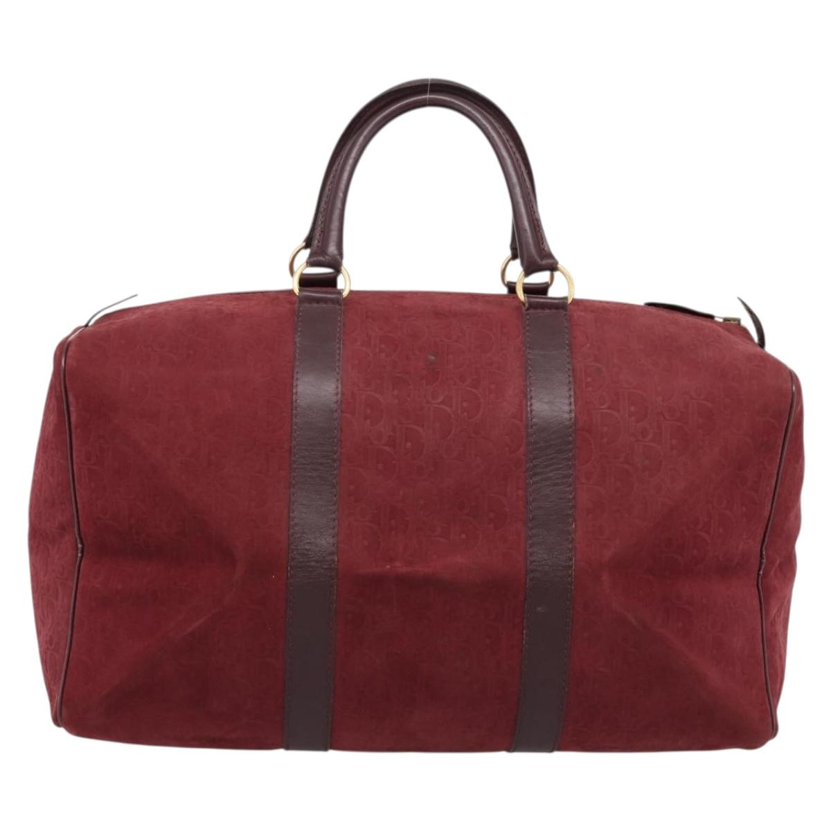 Christian Dior Trotter Canvas Boston Bag Suede Red Gold Auth ka5703