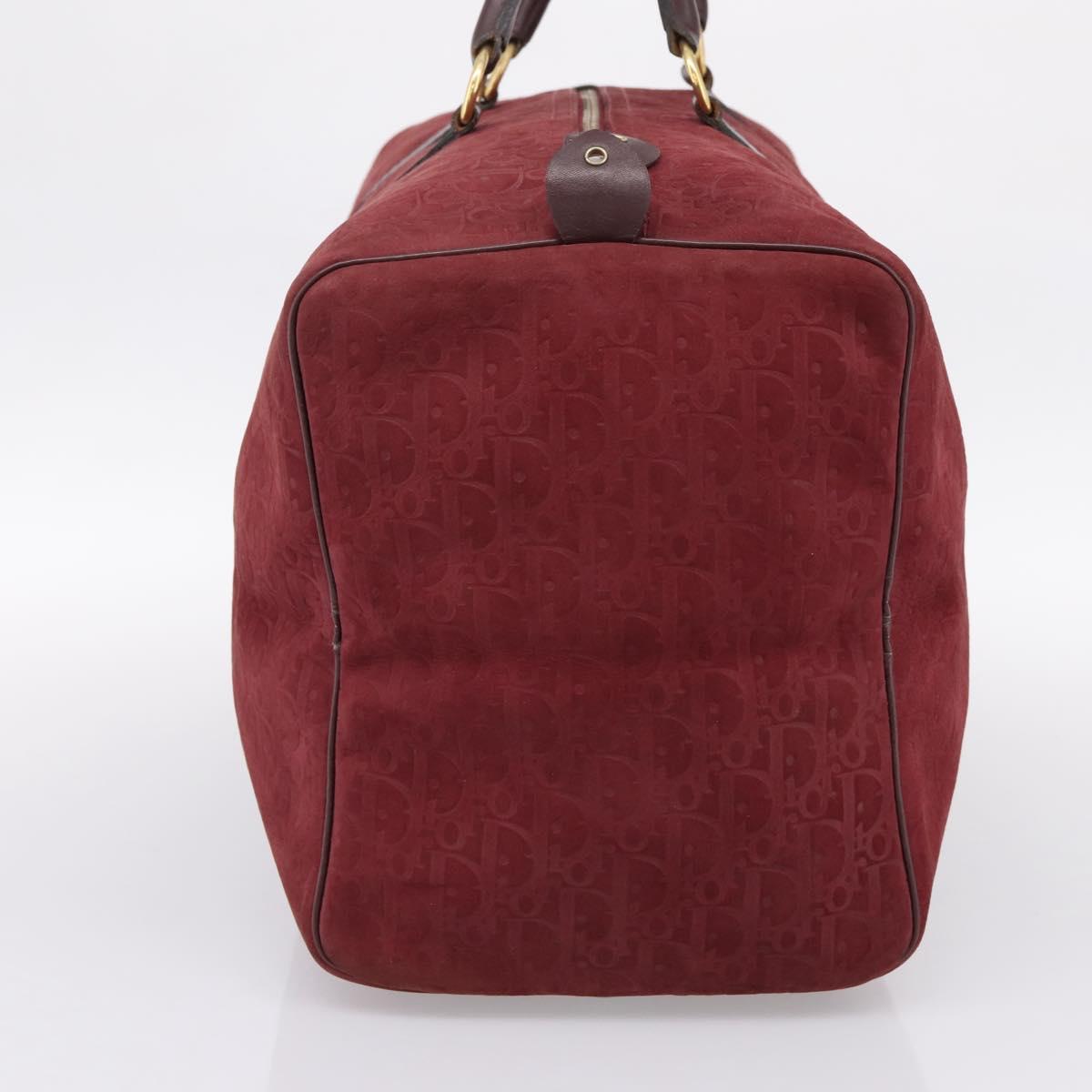 Christian Dior Trotter Canvas Boston Bag Suede Red Gold Auth ka5703