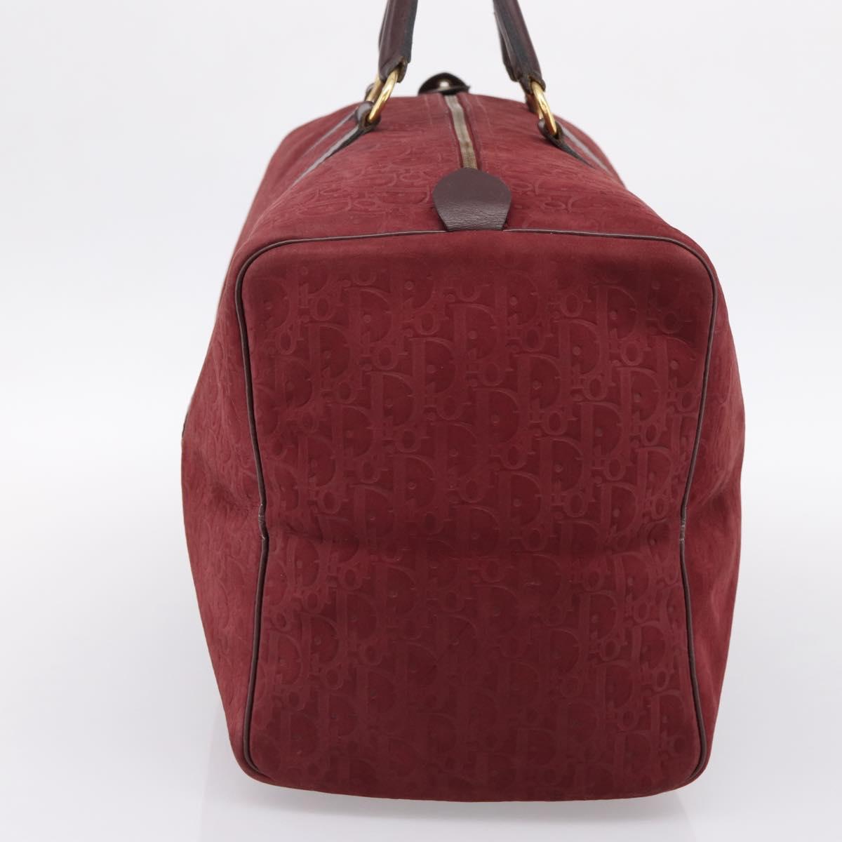 Christian Dior Trotter Canvas Boston Bag Suede Red Gold Auth ka5703