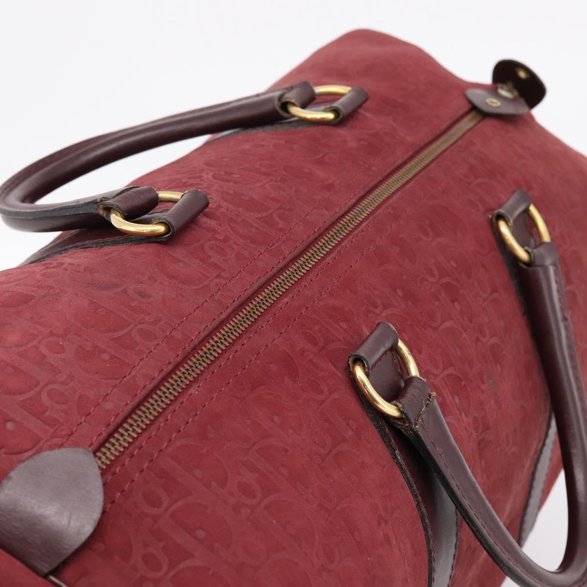 Christian Dior Trotter Canvas Boston Bag Suede Red Gold Auth ka5703