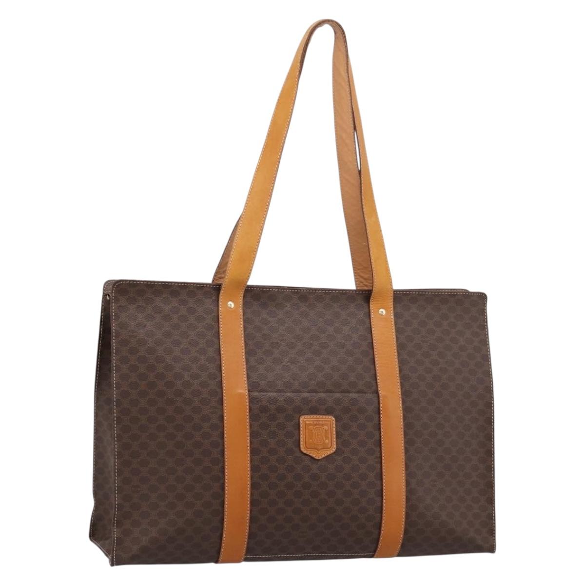CELINE Macadam Canvas Tote Bag PVC Leather Brown Gold Auth ka5704
