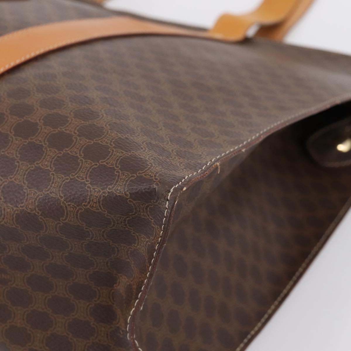 CELINE Macadam Canvas Tote Bag PVC Leather Brown Gold Auth ka5704