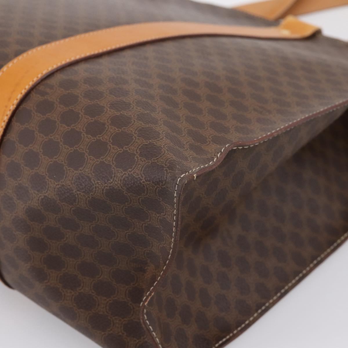 CELINE Macadam Canvas Tote Bag PVC Leather Brown Gold Auth ka5704