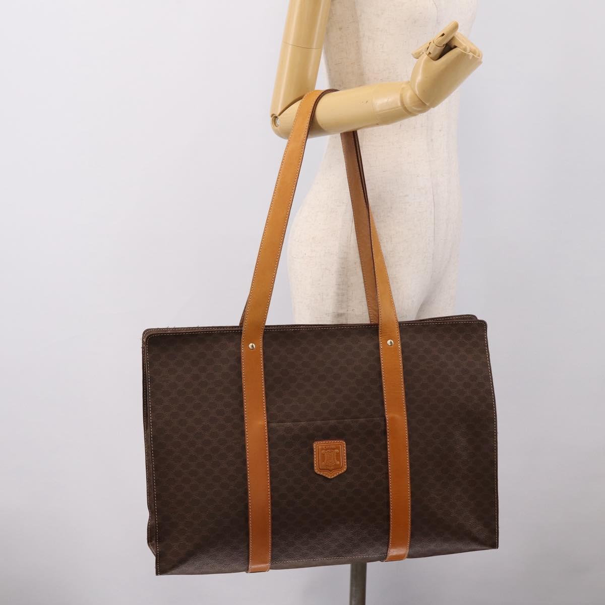 CELINE Macadam Canvas Tote Bag PVC Leather Brown Gold Auth ka5704