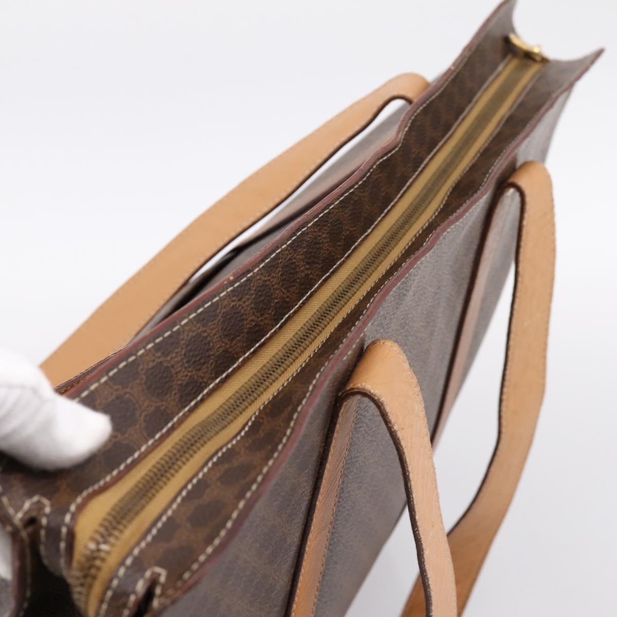 CELINE Macadam Canvas Tote Bag PVC Leather Brown Gold Auth ka5704