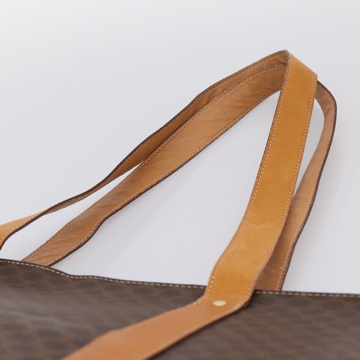 CELINE Macadam Canvas Tote Bag PVC Leather Brown Gold Auth ka5704