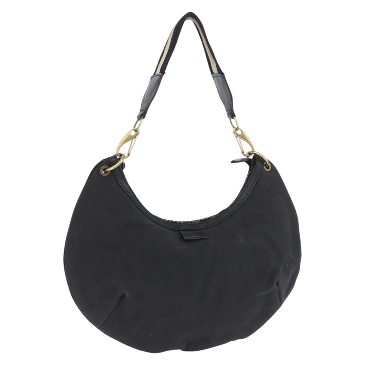 GUCCI Sherry Line Shoulder Bag Canvas Black Gold 106663 Auth ka5705
