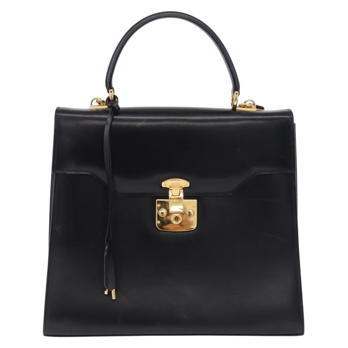 GUCCI Bamboo Hand Bag Leather 2way Black Gold Auth ka5708