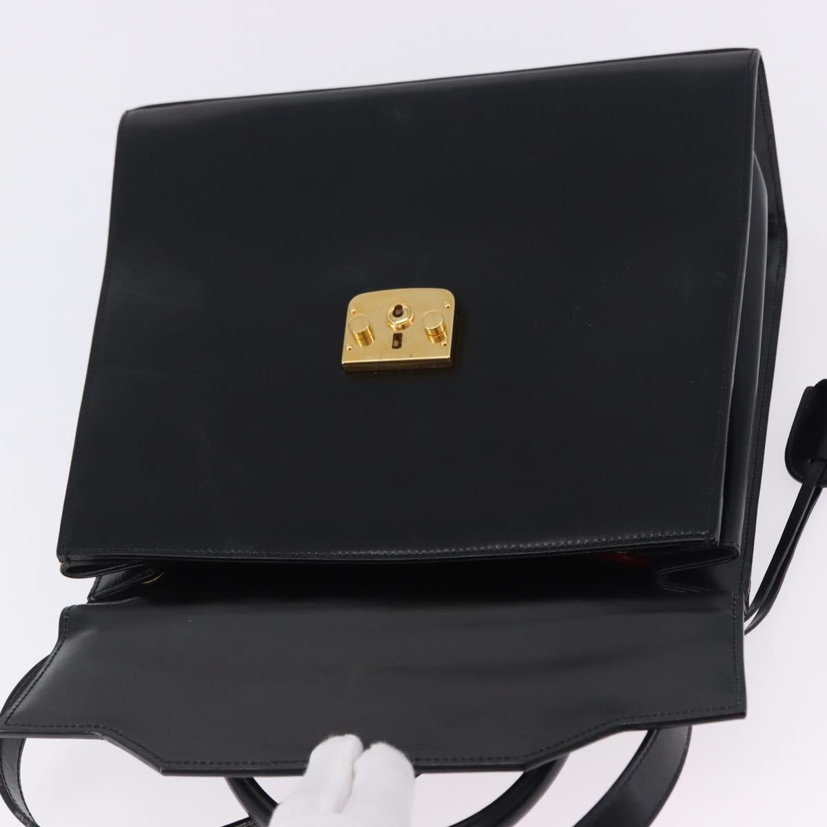 GUCCI Bamboo Hand Bag Leather 2way Black Gold Auth ka5708