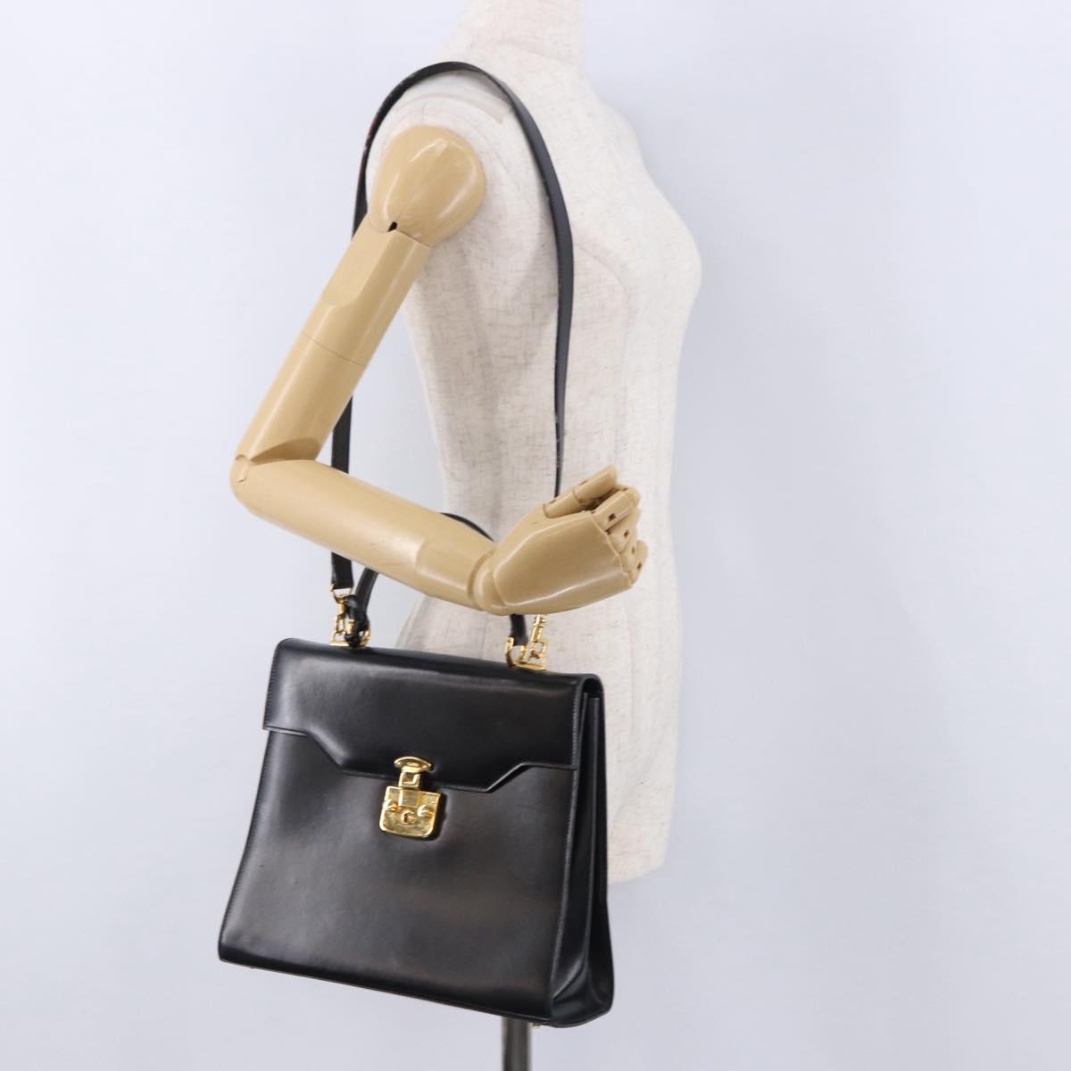GUCCI Bamboo Hand Bag Leather 2way Black Gold Auth ka5708