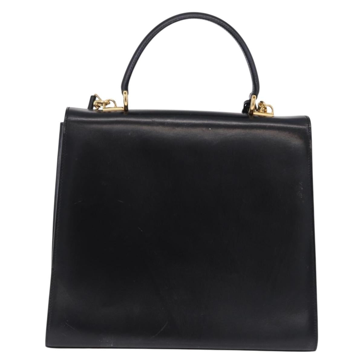 GUCCI Bamboo Hand Bag Leather 2way Black Gold Auth ka5708