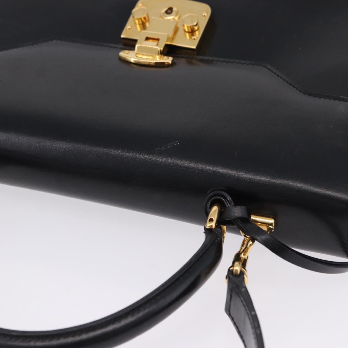 GUCCI Bamboo Hand Bag Leather 2way Black Gold Auth ka5708