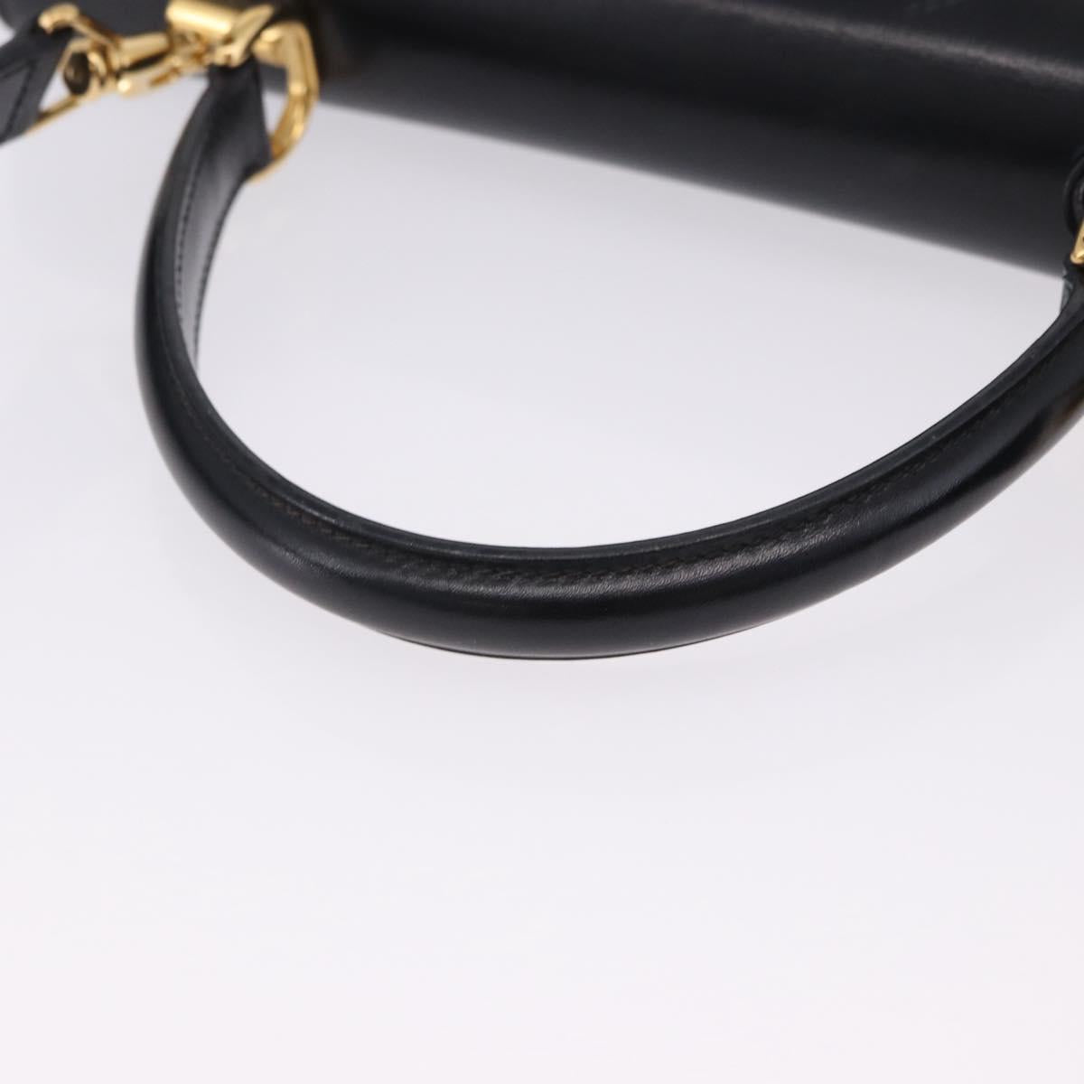 GUCCI Bamboo Hand Bag Leather 2way Black Gold Auth ka5708