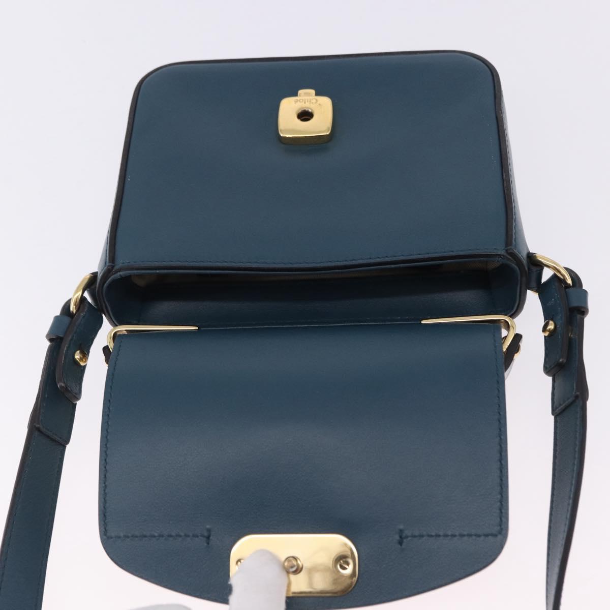 Chloe Chloe C Shoulder Bag Leather Blue Gold Auth ka5709A