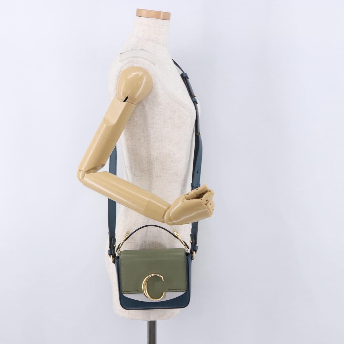 Chloe Chloe C Shoulder Bag Leather Blue Gold Auth ka5709A