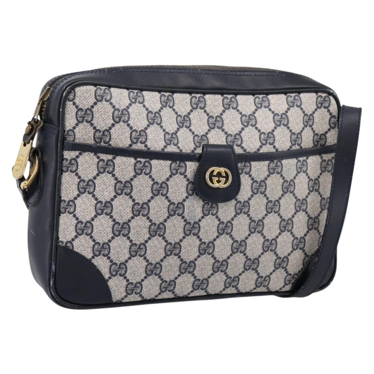 GUCCI GG Supreme Shoulder Bag PVC Navy Gold Auth ka5710