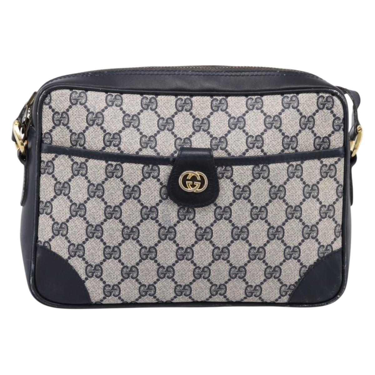 GUCCI GG Supreme Shoulder Bag PVC Navy Gold Auth ka5710