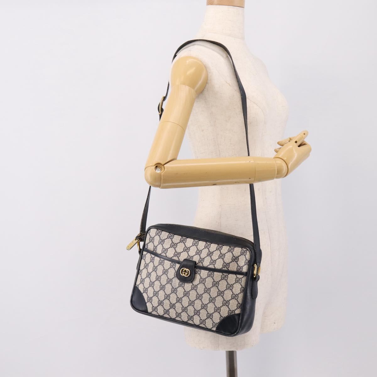 GUCCI GG Supreme Shoulder Bag PVC Navy Gold Auth ka5710