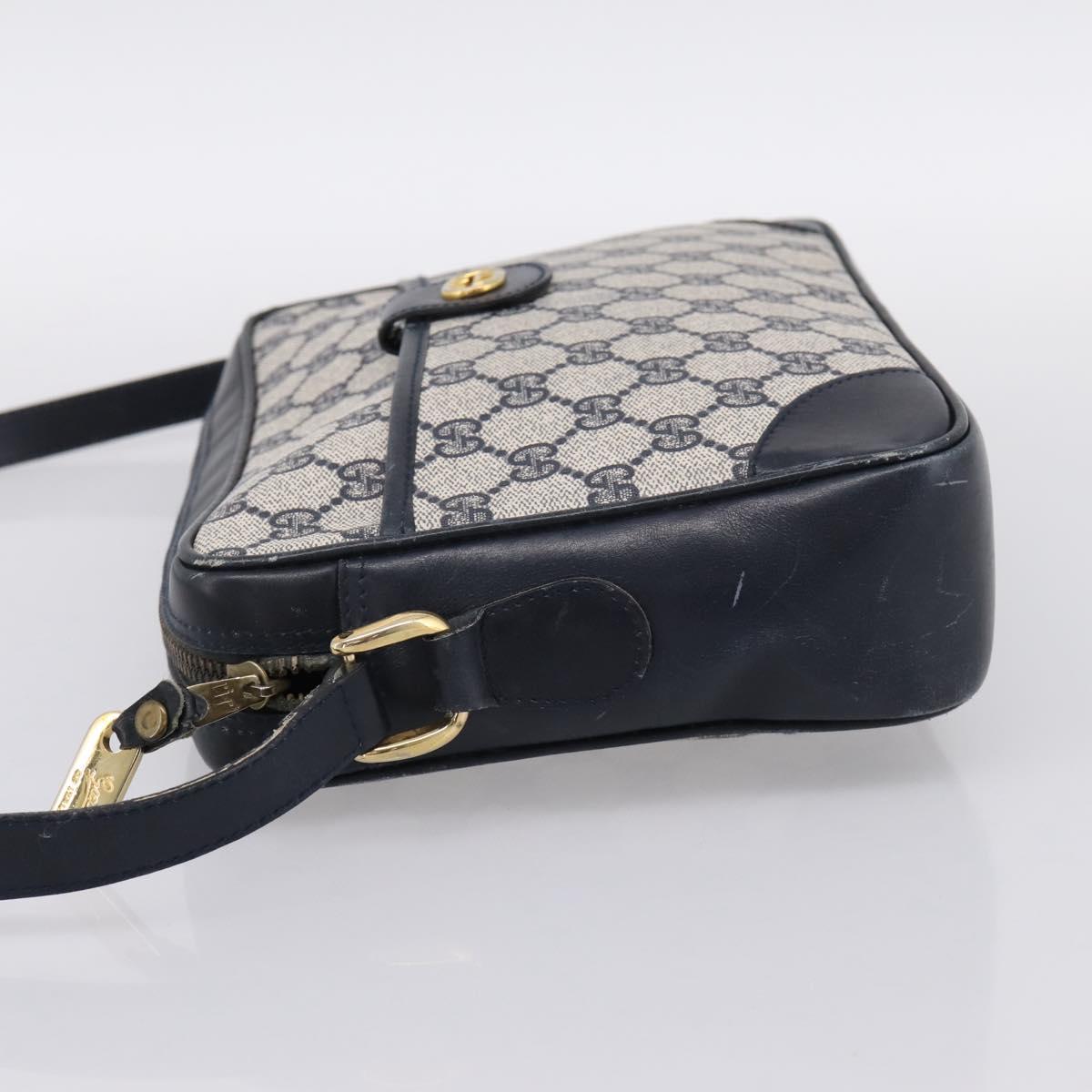 GUCCI GG Supreme Shoulder Bag PVC Navy Gold Auth ka5710