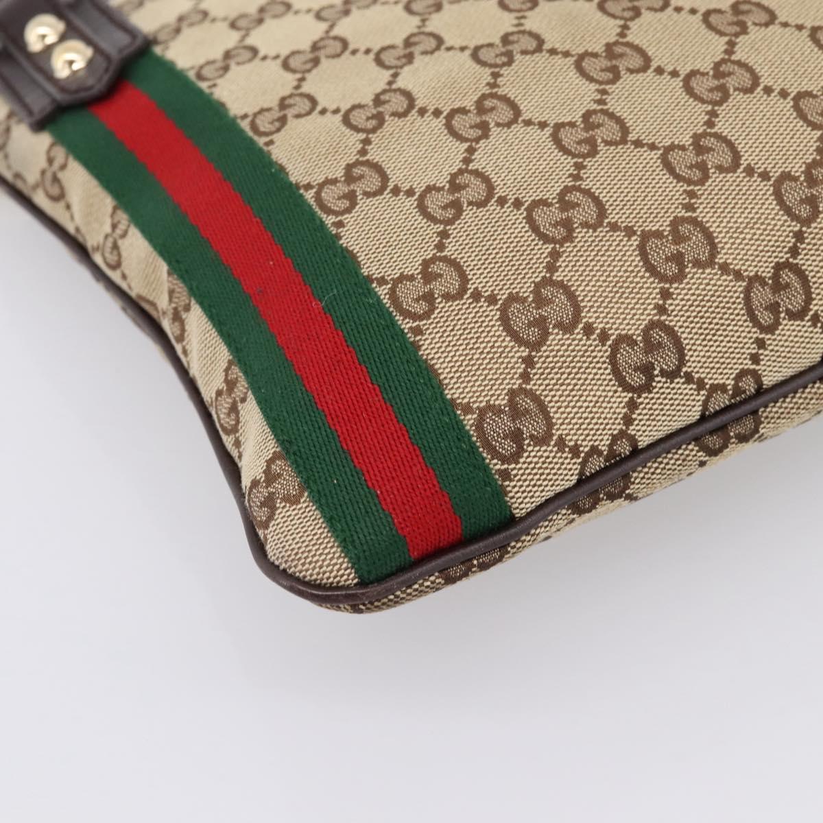 GUCCI GG Canvas Sherry Line Shoulder Bag Beige Gold 144388 Auth ka5715A