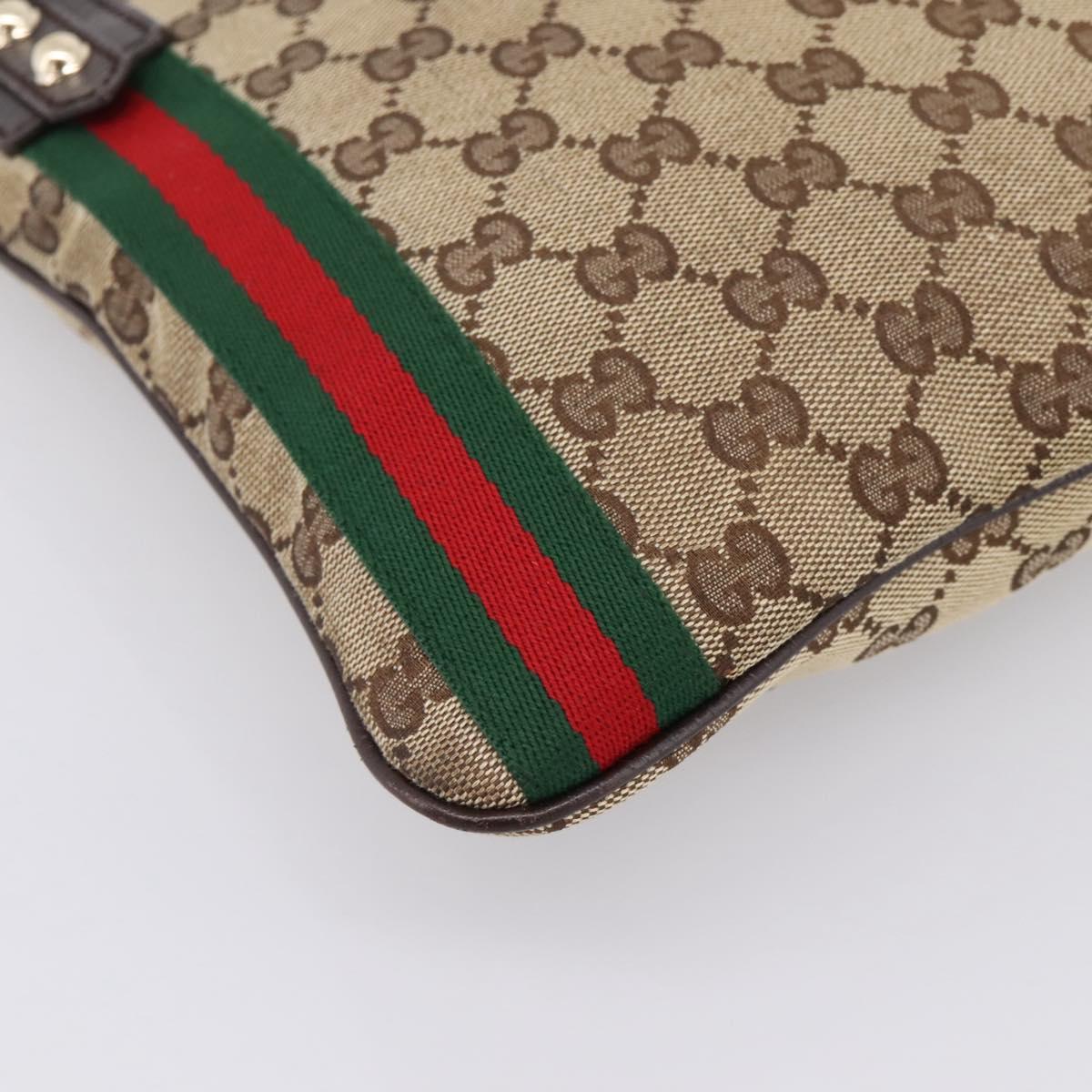 GUCCI GG Canvas Sherry Line Shoulder Bag Beige Gold 144388 Auth ka5715A