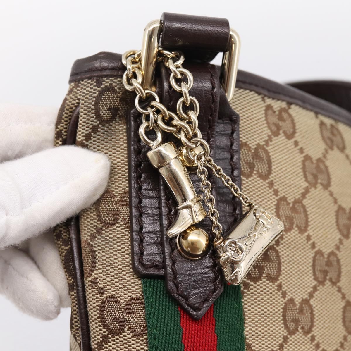 GUCCI GG Canvas Sherry Line Shoulder Bag Beige Gold 144388 Auth ka5715A