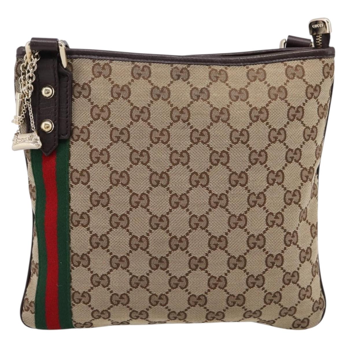 GUCCI GG Canvas Sherry Line Shoulder Bag Beige Gold 144388 Auth ka5715A