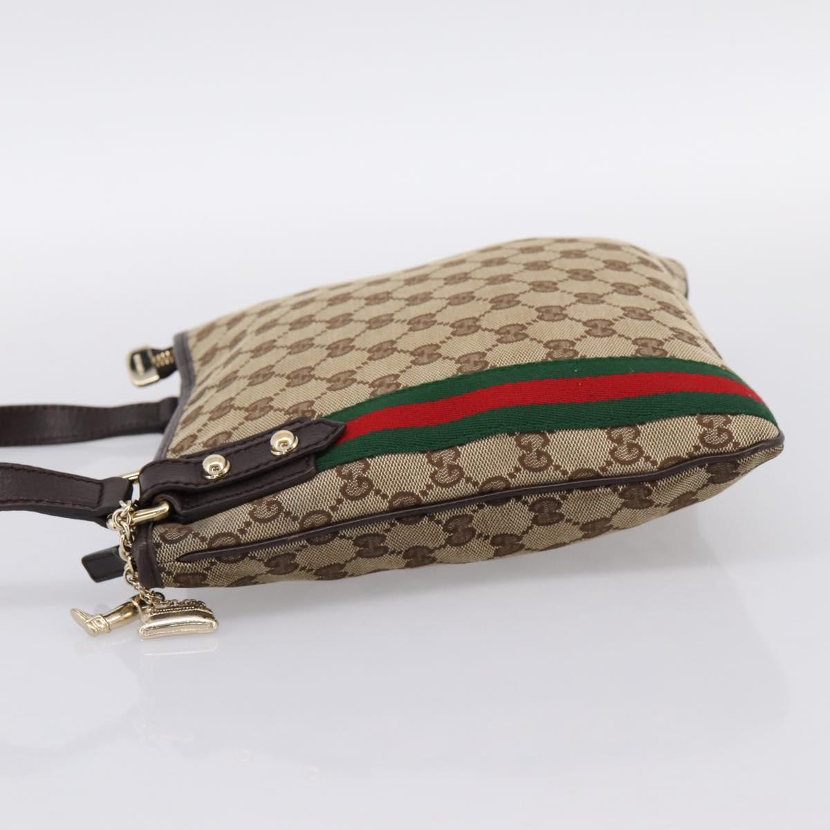 GUCCI GG Canvas Sherry Line Shoulder Bag Beige Gold 144388 Auth ka5715A