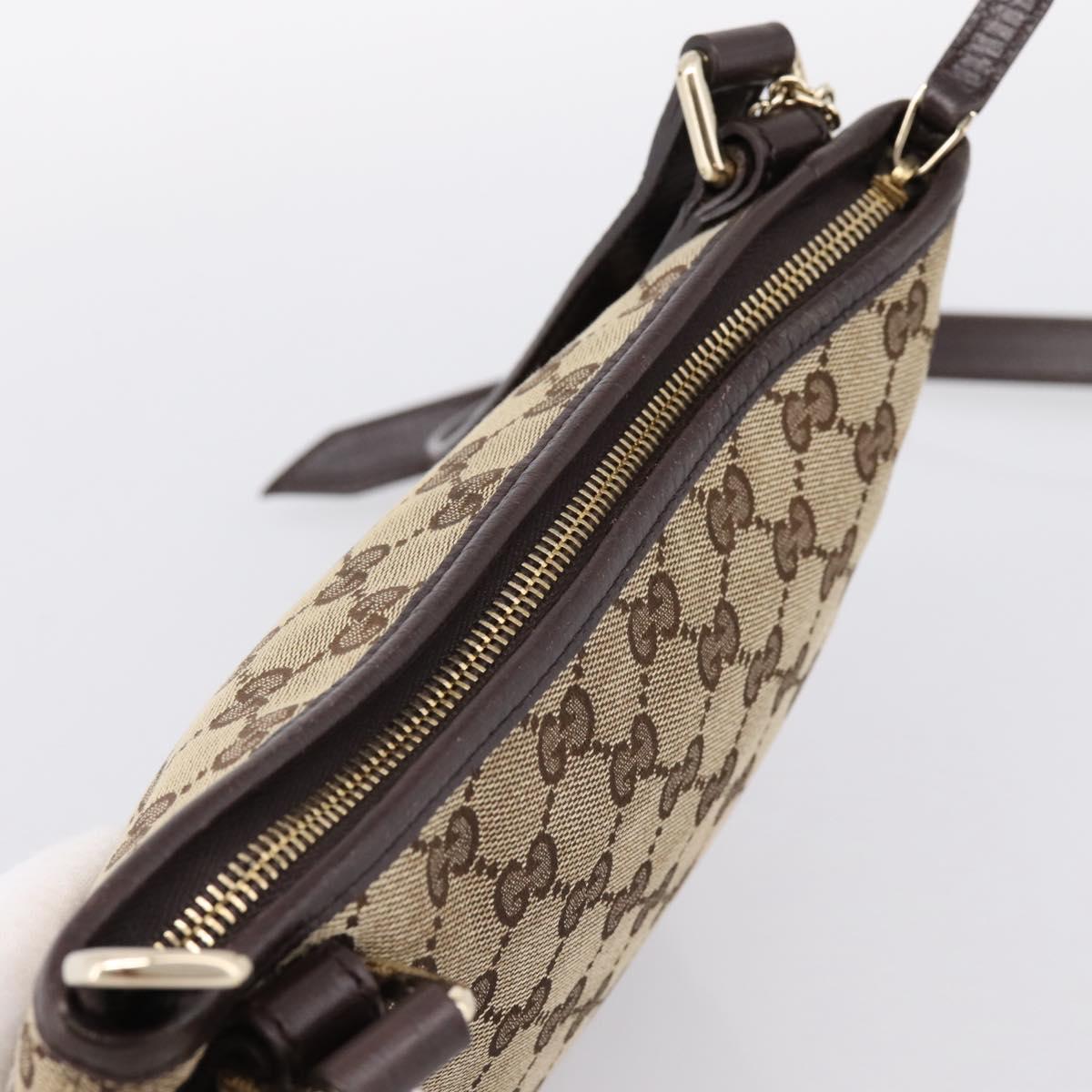 GUCCI GG Canvas Sherry Line Shoulder Bag Beige Gold 144388 Auth ka5715A