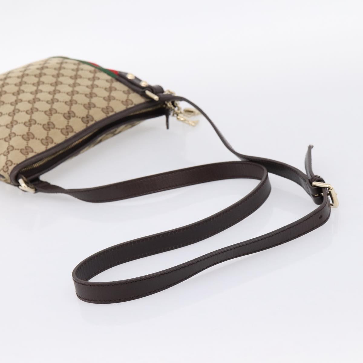 GUCCI GG Canvas Sherry Line Shoulder Bag Beige Gold 144388 Auth ka5715A