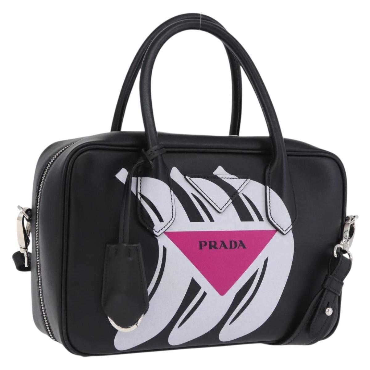 PRADA Hand Bag Leather 2way Black Silver Auth ka5717M