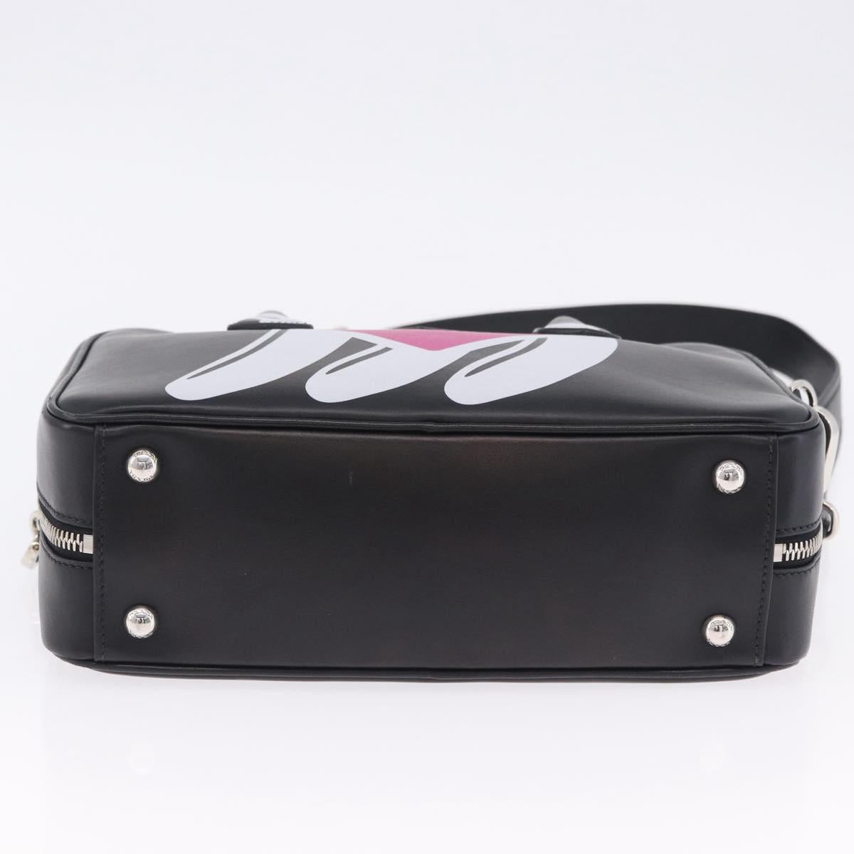 PRADA Hand Bag Leather 2way Black Silver Auth ka5717M