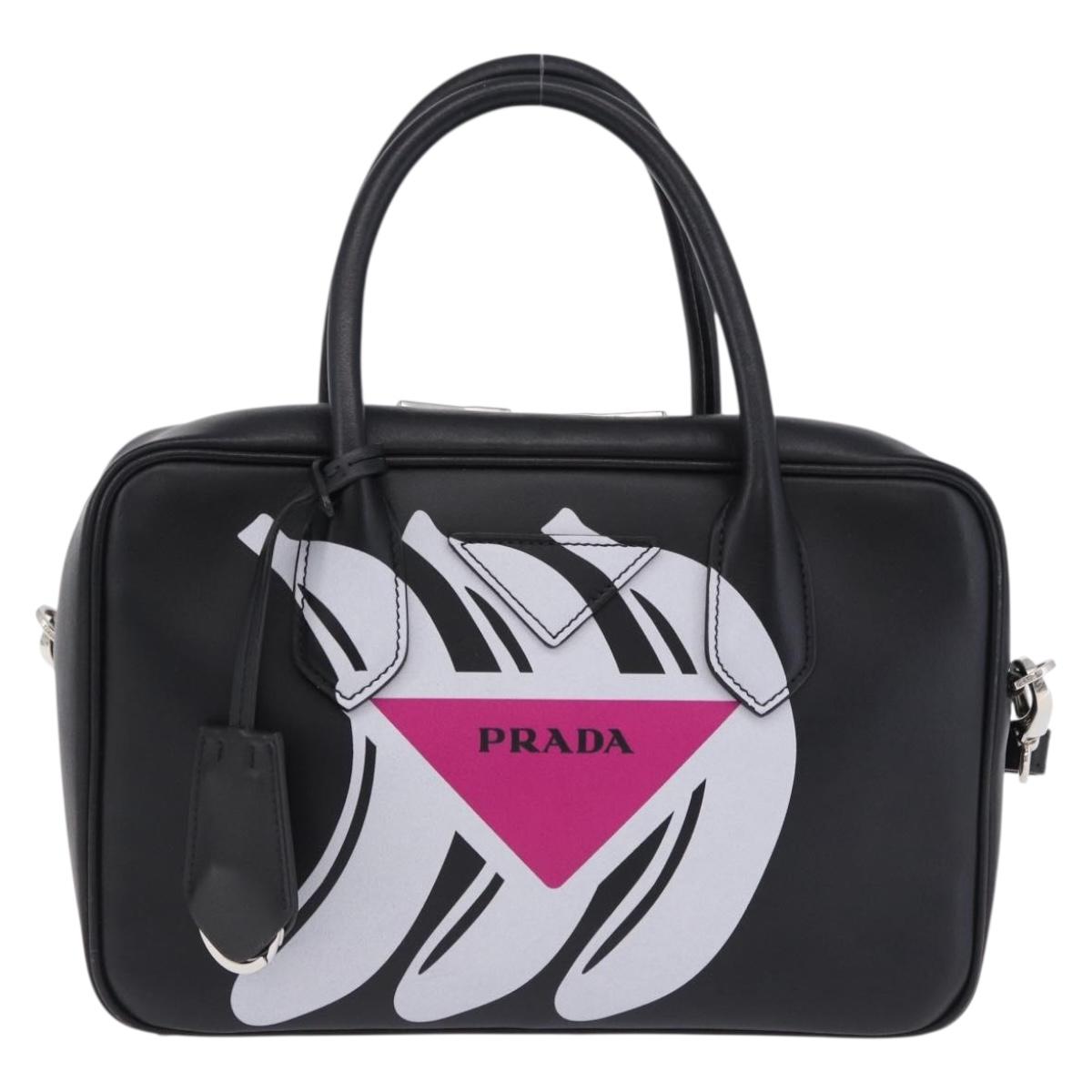 PRADA Hand Bag Leather 2way Black Silver Auth ka5717M