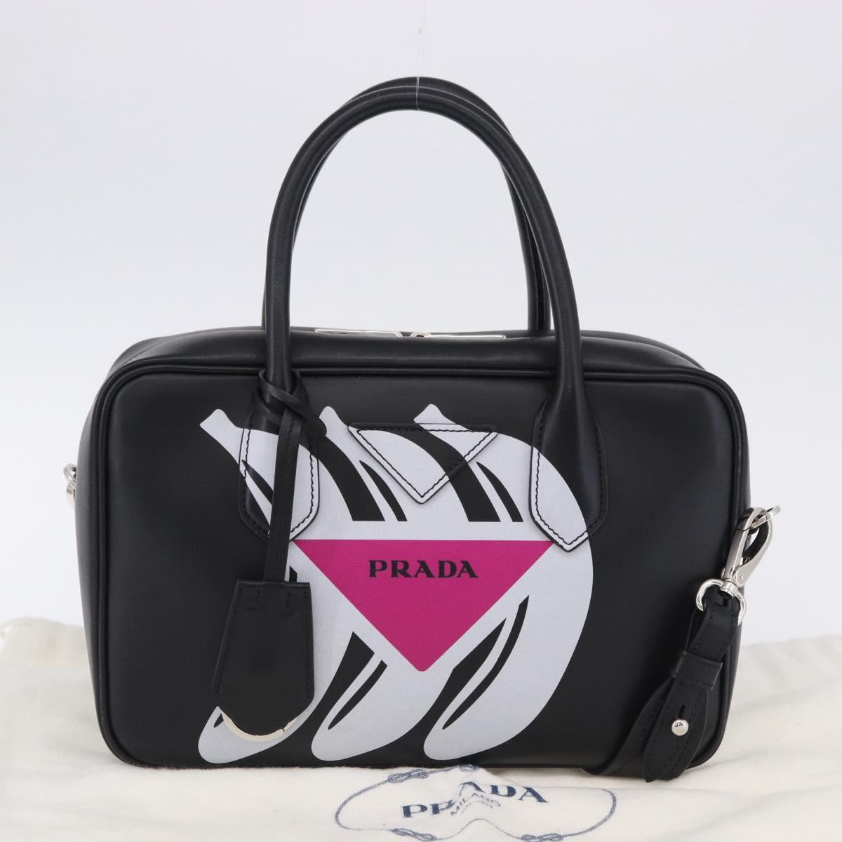 PRADA Hand Bag Leather 2way Black Silver Auth ka5717M