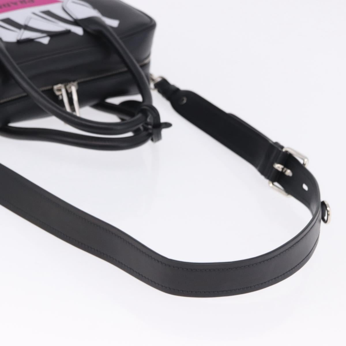PRADA Hand Bag Leather 2way Black Silver Auth ka5717M