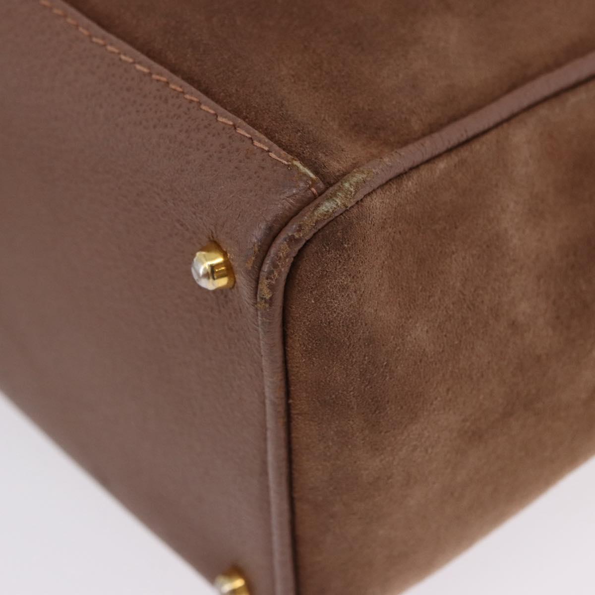GUCCI Bamboo Hand Bag Suede Brown Gold 000 123 0316 Auth ka5718