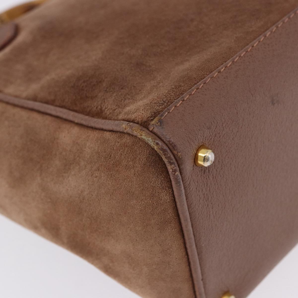 GUCCI Bamboo Hand Bag Suede Brown Gold 000 123 0316 Auth ka5718