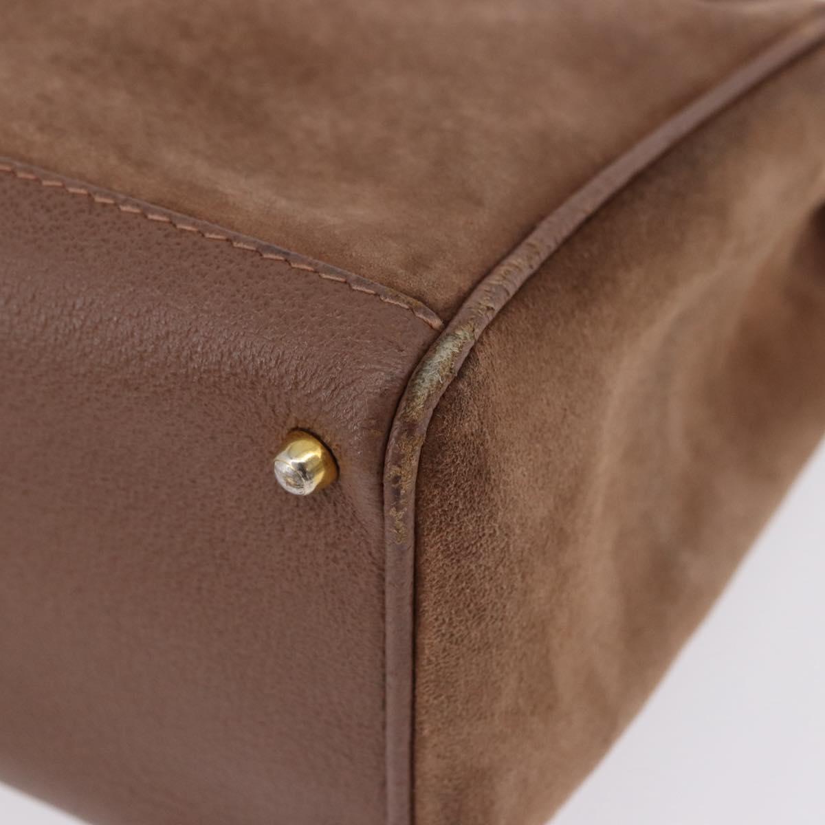 GUCCI Bamboo Hand Bag Suede Brown Gold 000 123 0316 Auth ka5718